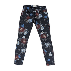 Current/Elliott The Stiletto Jeans Size 24 Black Wildflower Floral Skinny